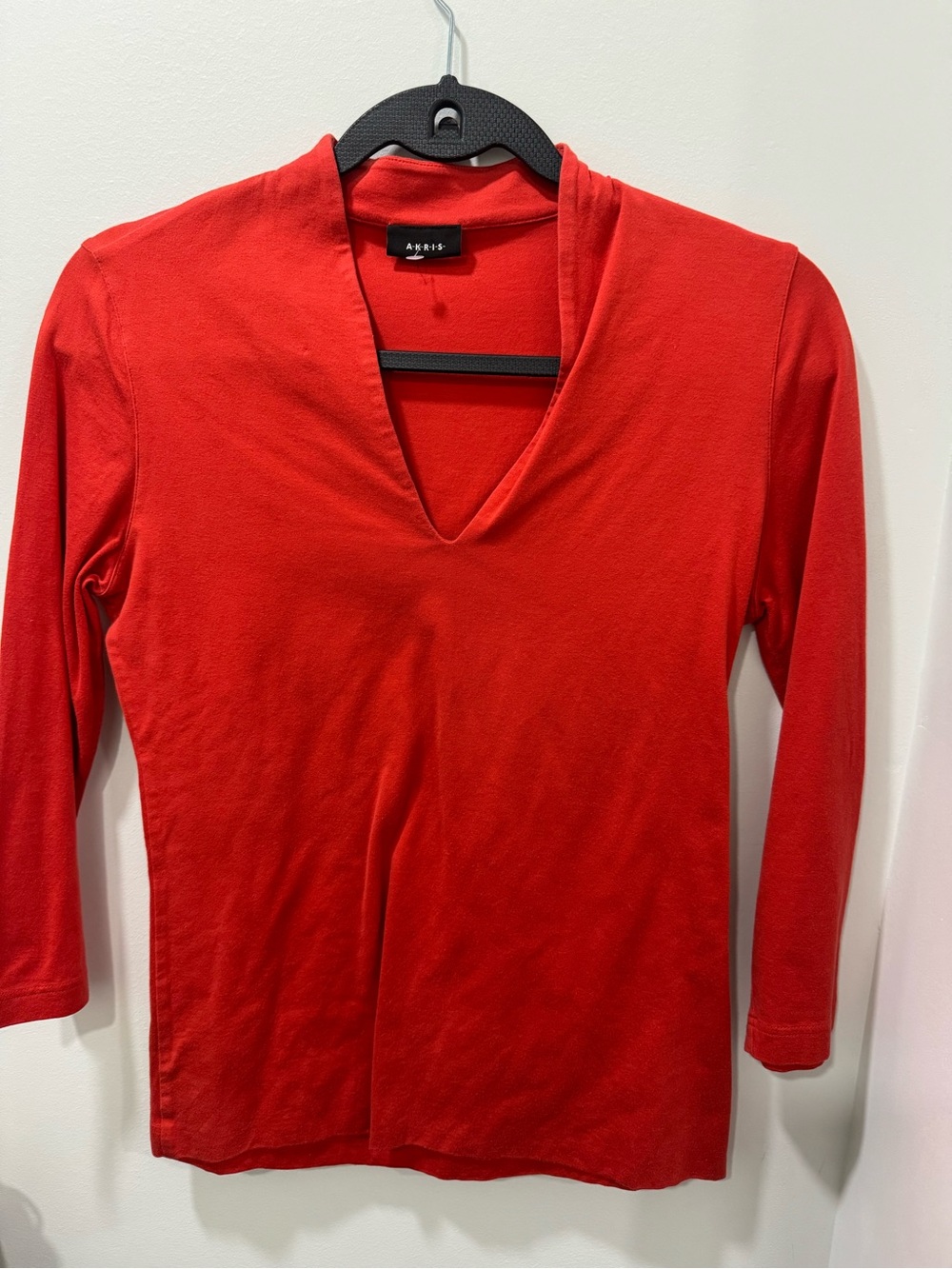 Akris Bright Red V-Neck Long Sleeve Top